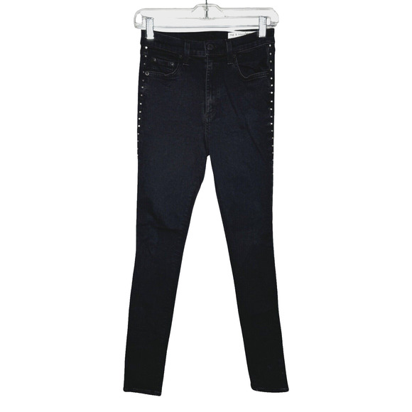 Rag & Bone Jeans Womens 4 27" Black Skinny Leg Side Studs Punk Grunge Neutral - Picture 1 of 8